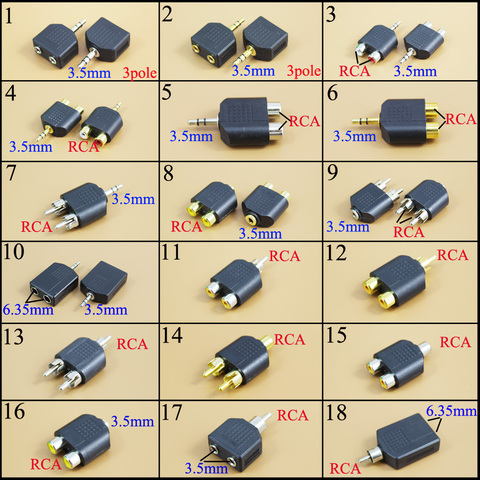 Штекерный разъем 3,5 мм/6,35 дюйма на 2 RCA штекера F/M или M/F, штекер на 2 двойных RCA штекера, AV стерео аудио адаптер, сплиттер штекера Y ► Фото 1/6