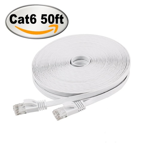 Ethernet-Кабель Cat 6, плоский сетевой кабель 50 футов, белый, черный, с разъемом Rj45, 15 м ► Фото 1/6