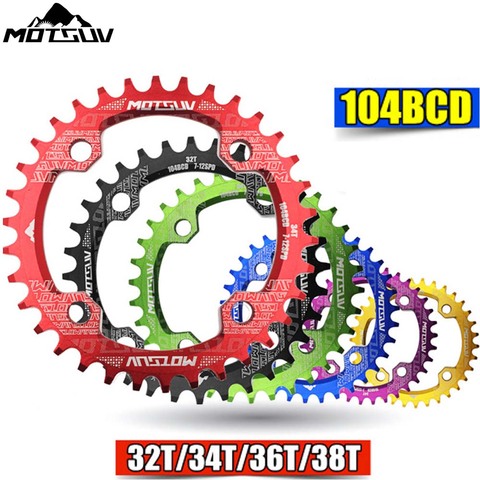 MTB велосипед круглой формы узкая широкая цепь колеса 32T/34T/36T/38T 104BCD цепь кольцо велосипед круг коленчатый набор одна пластина части велосипед... ► Фото 1/6