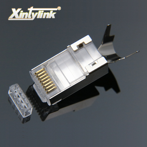 Коннектор xintylink rj45, разъем для кабеля ethernet rj 45, cat7, cat6a, 8P8C, stp, экранированный, cat 7, сетевые терминалы 1,3 мм, Разъем lan, гигабитный ► Фото 1/6