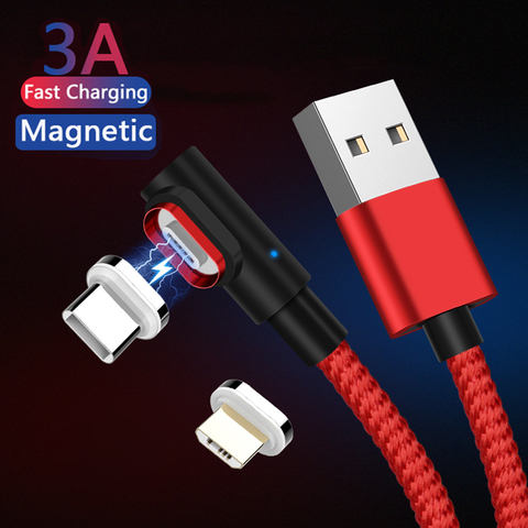 Магнитный кабель Micro Usb 90 градусов Type C, кабель быстрой зарядки Usb C, 2 м, для Samsung Xiaomi Redmi Note 7 6 K20 Pro 7S, мобильный телефон ► Фото 1/6