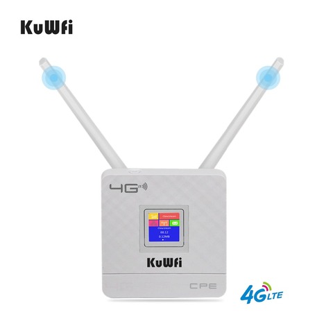 Беспроводной маршрутизатор KuWFi 300 Мбит/с 4G LTE Wifi роутер со слотом для sim-карты и портом RJ45 две внешние антенны для дома ► Фото 1/6
