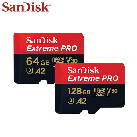 Карта Micro SD Sandisk Extreme Pro, карта памяти TF до 170 Мб/с, A2, V30, U3, 64 ГБ, 128 ГБ, с переходником на SD ► Фото 1/5