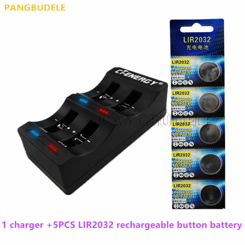 Универсальное зарядное устройство LIR2032, с 4 слотами и usb-интерфейсом, 1 шт. + 5 перезаряжаемых кнопочных батарей ► Фото 1/3