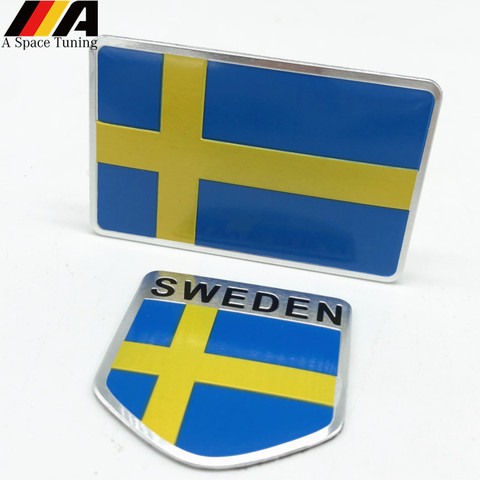 Алюминиевый флаг Швеции, стикер для стайлинга автомобиля, эмблема, наклейка, значок для SE, автомобиля, кузова, окна, двери для Volvo V70 XC60 S60 V60 V40 VW Golf ► Фото 1/6