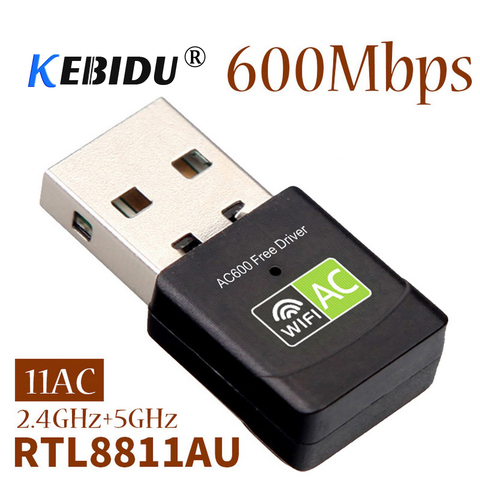 Беспроводной мини-адаптер kebidu 2,4 + 5 ГГц, USB Wi-Fi адаптер, 600 Мбит/с, USB Wifi AC, сетевая карта для ноутбука ► Фото 1/6
