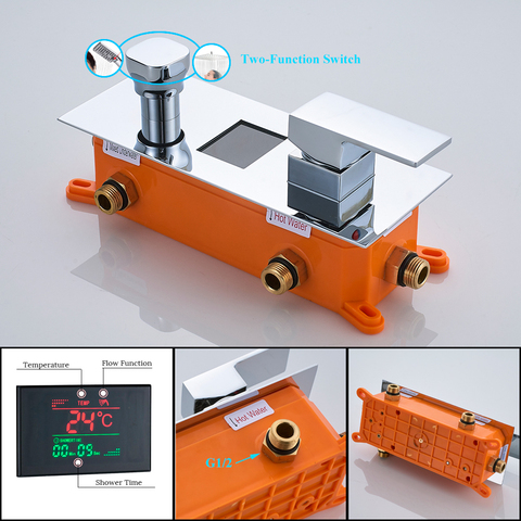 Хромированный полировальный смеситель для ванной комнаты, смеситель для душа с 2-ходовым/3-ходовым светодиодным цифровым дисплеем ► Фото 1/1