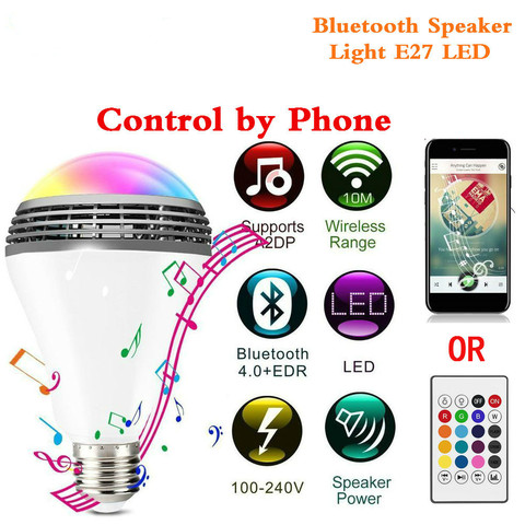 Умный Bluetooth-Динамик E27, светодиодный, белый + RGB-лампа, цветная лампа, музыка, аудио, дистанционное управление через приложение или динамик с дистанционным управлением ► Фото 1/1