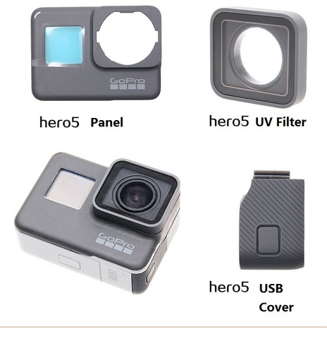 Оригинальные черные аксессуары для GoPro Hero 4, 5, 9, 7, 8, рамка передней панели/ультрафиолетовый фильтр для стеклянных линз/крышка для аккумулятора USB ► Фото 1/6