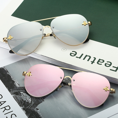 TOYEARN 2022 классические брендовые дизайнерские пилотные солнцезащитные очки для женщин и мужчин, винтажные маленькие зеркальные женские солнцезащитные очки с Пчелой для вождения ► Фото 1/6