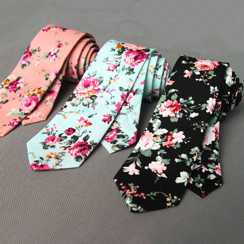 Цветочные Галстуки RBOCOTT для мужчин, хлопковый галстук с принтом, мужские галстуки 6 см, тонкий шейный галстук, узкий галстук для свадебной ве... ► Фото 1/6