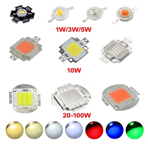 Светодиодный чип высокой мощности, 1 Вт, 3 Вт, 5 Вт, 10 Вт, 20 Вт, 30 Вт, 50 Вт, 100 Вт, COB SMD LED Bead White RGB UV Grow, полный спектр, 1 3, 5, 10, 20, 30, 50, 100 Вт ► Фото 1/4