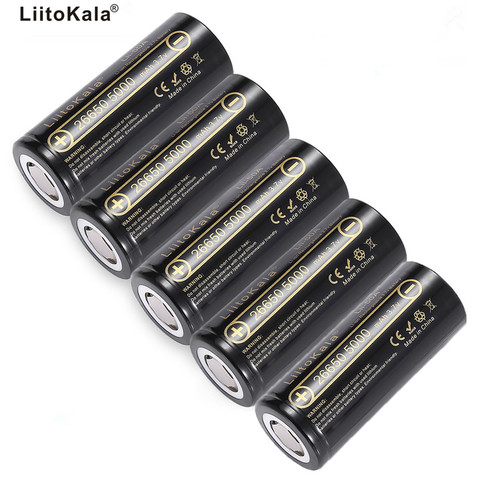 Аккумуляторная батарея LiitoKala для фонарика, литий-ионная аккумуляторная батарея 26650, 5000 мАч, 26650-50A, 3,7 В, 20 А, новая упаковка ► Фото 1/6