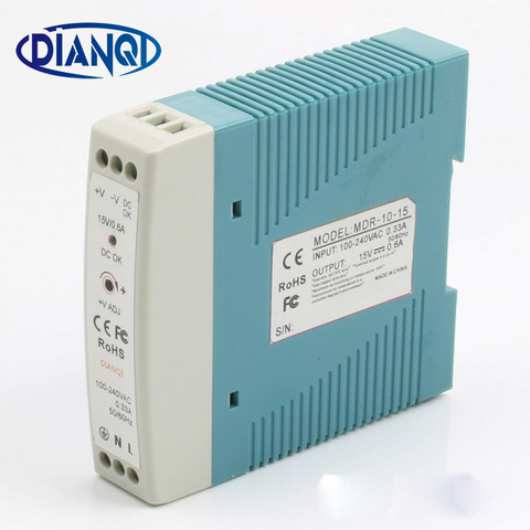 DIANQI MDR-10 12 В, 5 В, 15 В, 24 В, 36 В, 48 В, 10 Вт, блок питания на Din-рейке, драйвер переменного/постоянного тока, широкий Постоянный/переменный ток, постоянное напряжение светодиодный Светодиодная лента 110 В, 220 В ► Фото 1/1