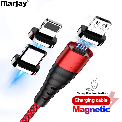 Магнитный usb-кабель Marjay для iphone X, XR, Xs Max, 3A, Quick Charger 3,0, магнитный кабель Micro USB Type-C для Samsung, мобильный телефон ► Фото 1/6