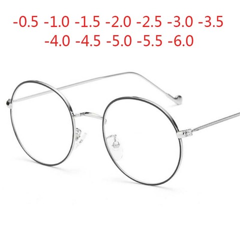 Женская оправа для очков, круглая металлическая оправа с углом обзора, мужские сверхлегкие очки для близорукости-0,5-1-1,5-2-2,5-3-3,5-4-4,5-5 -6 ► Фото 1/6