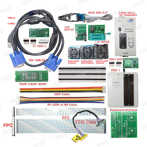 100% Оригинальный программатор RT809F + все адаптеры, считыватель прищепок SOP8 IC, ЖК-дисплей + плата расширения для PEB-1, кабель Edid, бесплатная доставка ► Фото 1/6