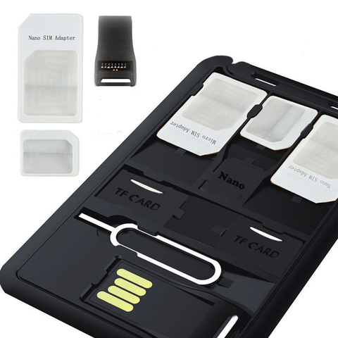 Универсальный мини-адаптер для sim-карт 5 в 1, чехол для хранения, наборы для карт памяти Nano Micro SIM, чехол для картридера, разъем для крышки ► Фото 1/6