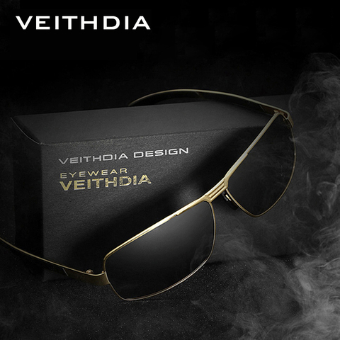 Мужские солнцезащитные очки VEITHDIA, винтажные брендовые дизайнерские очки с поляризационными стеклами, модель 2490, ► Фото 1/6