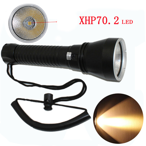 Светодиодный фонарик для дайвинга XHP70.2, желтый водонепроницаемый светильник с диветором XHP70 для подводной охоты ► Фото 1/6