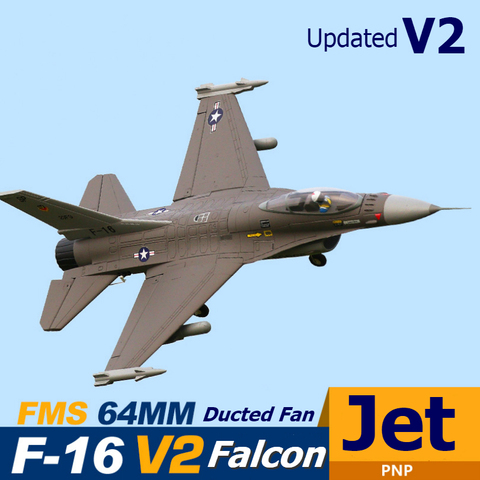 Радиоуправляемый самолет FMS 64 мм F16 F-16 V2, вертолет с приводом, летательный аппарат EDF Jet Grey, модель боевого истребителя, хобби самолета, самоле... ► Фото 1/6