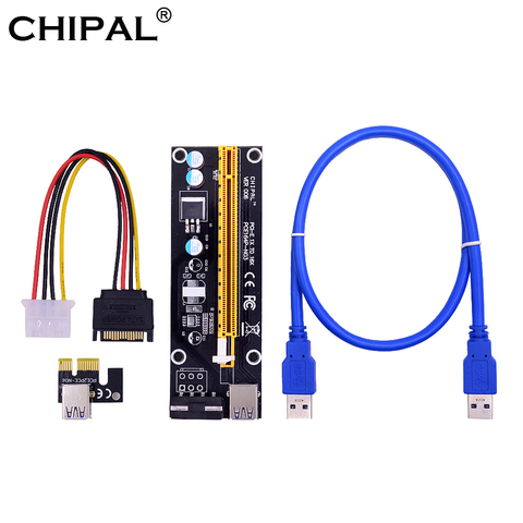 CHIPAL VER006 PCI-E Райзер-карта 60 см 100 см USB 3,0 кабель PCIE 1X до 16X Удлинительный адаптер SATA 4-контактный источник питания для майнинга графического процессора ► Фото 1/6