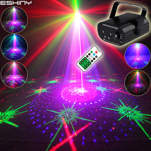 Лазерный проектор ESHINY N60T155 с 5 RGB-линзами, 128 узоров, синий светодиодный проектор для клуба, домашвечерние, бара, диджея, рождественских танцев... ► Фото 1/6