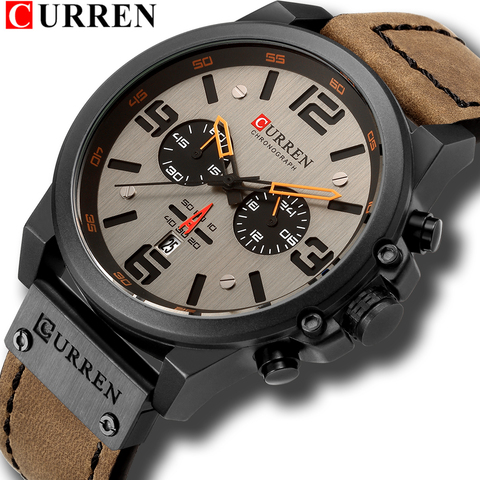 Мужские кварцевые часы CURREN, наручные часы с кожаным ремешком в стиле милитари для мужчин, 2022 ► Фото 1/6
