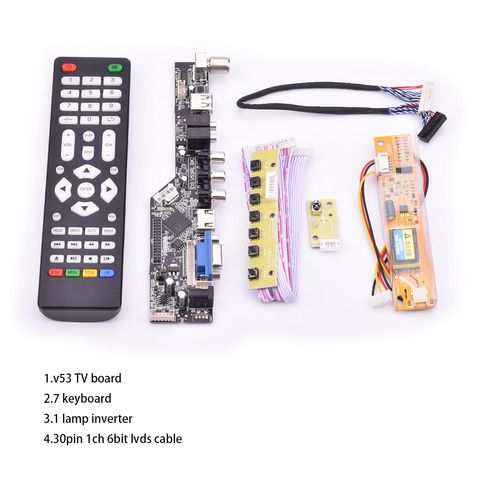 Универсальная плата управления для ЖК-телевизора V53 10-42 дюйма, плата драйвера lvds TV VGA AV HDMI USB DS.V53RL.BK, полный комплект для LTN154AT01 ► Фото 1/6