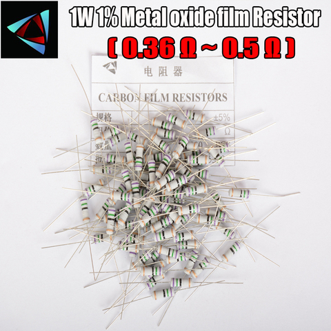 20шт. 5% 1 Вт металлический оксидный пленочный резистор 0,36 0,39 0,43 0,47 0,5 Ом углеродный пленочный резистор ► Фото 1/1