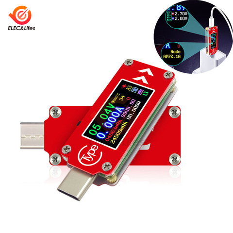 Цифровой вольтметр-Амперметр TC64 Type-C с цветным ЖК-дисплеем, измеритель напряжения и силы тока, тестер емкости энергии с USB QC2.0 QC3.0 ► Фото 1/6