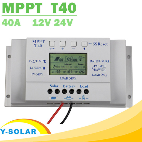 MPPT T40 40A регулятор солнечной зарядки, 12 В 24 В, автоматический ЖК-дисплей, контроллер с двойным таймером нагрузки, уличный светильник ► Фото 1/6