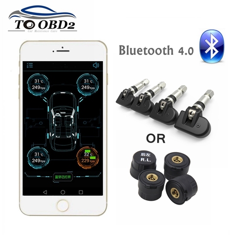 Новый TPMS Bluetooth 4,0 Система контроля давления в шинах 4 внутренний/внешний датчик работает Android/iOS мобильный телефон APP Display ► Фото 1/6