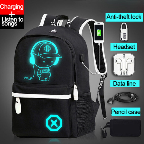 Детский водонепроницаемый рюкзак с USB-зарядкой, светящийся школьный ранец для мальчиков и девочек с рисунком аниме, водонепроницаемая сумк... ► Фото 1/6