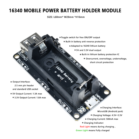 Плата зарядного устройства для Arduino UNO R3 ONE, 1 шт., 16340 перезаряжаемый литиевый аккумулятор ESP8266 ESP32 2, двойной блок питания ► Фото 1/6