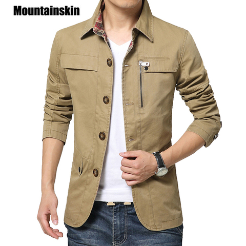 Мужская повседневная куртка Mountainskin, однотонная приталенная куртка цвета хаки, армейский хлопок, размеры до 4XL, модель SA220, 2022 ► Фото 1/6