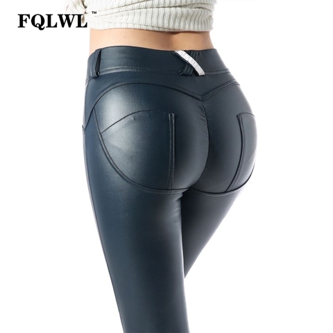 Женские обтягивающие кожаные брюки FQLWL, черные обтягивающие брюки-карандаш с высокой талией, повседневные летние брюки большого размера ► Фото 1/6