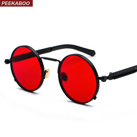 Мужские и женские очки в стиле стимпанк Peekaboo, прозрачные красные солнцезащитные очки 2022 в металлической оправе, винтажные круглые солнцеза... ► Фото 1/6