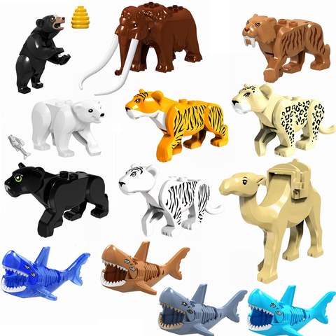 Строительные блоки Legoing, динозавры, тигра, леопарда, полярного медведя, слона, акулы, черного верблюжьего цвета, игрушки для детей ► Фото 1/6