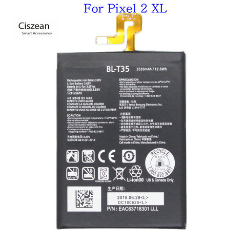 Сменный аккумулятор Ciszean для LG Google 2 Pixel 2 XL, 1 х 3520 мА · ч, 3,85 В, постоянный ток, для батарей с разъемом «2 пикселя» ► Фото 1/6