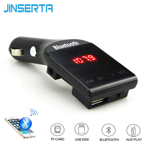 JINSERTA Bluetooth FM трансмиттер, MP3 плеер, Handsfree Call Car Kit, поддержка USB Flash TF Micro SD AUX аудио музыкальный MP3 плеер ► Фото 1/6