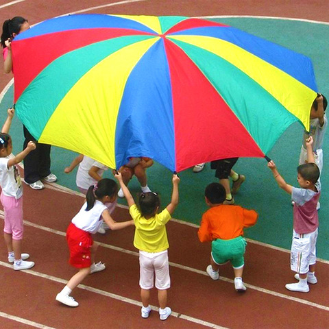 Радужный зонт для кемпинга, диаметр 2-6 м, Парашютная игрушка, для прыжков с мячом, интерактивная игра для команды, игрушка для детей в подарок ► Фото 1/6