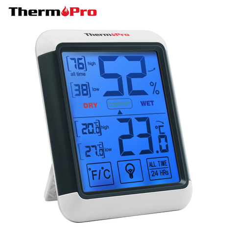 Цифровая метеостанция Thermopro TP55, гигрометр, термометр для помещения с сенсорным экраном и подсветкой, термометр для влажности ► Фото 1/6