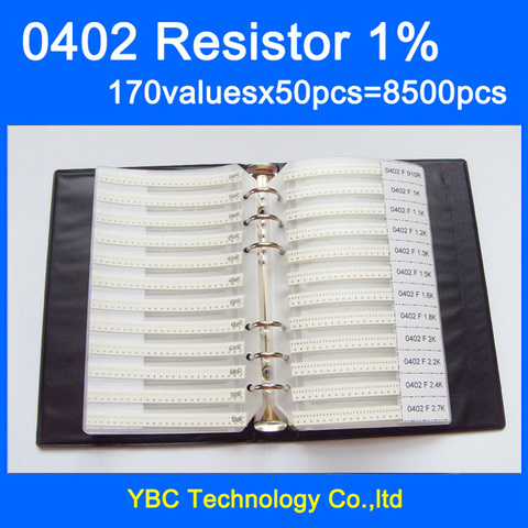 Образец резистора 0402 SMD, книга с 1% толерантность 170 valuesx50 шт. = 8500 шт. комплект резисторов 0R ~ 10 м ► Фото 1/6