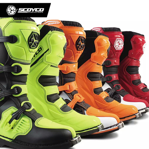 SCOYCO MBM001/цветные ботинки для внедорожных гонок; Мотоботы; Высокие сапоги до колена для мотокросса и езды на мотоцикле; Тяжелая Защитная Экипи... ► Фото 1/6