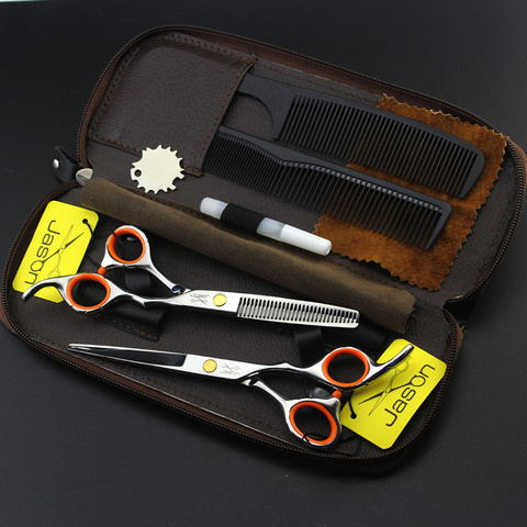 Высококачественные японские Парикмахерские ножницы Jason 5,5/6,0 дюймов, 2 ножницы + сумка + расческа, набор парикмахерских ножниц для стрижки вол... ► Фото 1/6