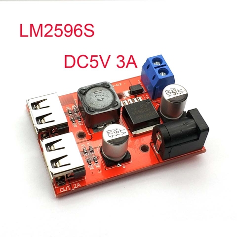 LM2596 LM2596S двойной USB-преобразователь, 9 В, 12 В, 24 В, 36 В до 5 В, 3 А, понижающий преобразователь, плата, автомобильное зарядное устройство, модуль со... ► Фото 1/4