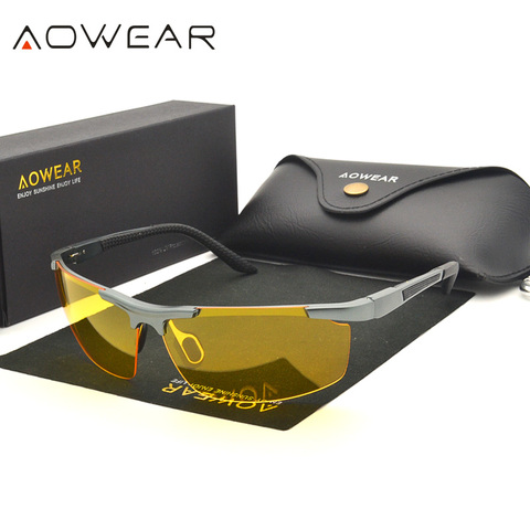 AOWEAR Брендовые очки ночного видения для вождения желтые Солнцезащитные очки Мужские поляризационные UV400 высококачественные очки для ночног... ► Фото 1/6