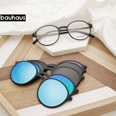 Bauhaus, брендовые классические солнцезащитные очки с клипсой для мужчин и женщин, магнитные очки, оправа для очков, зеркальная оправа ► Фото 1/6