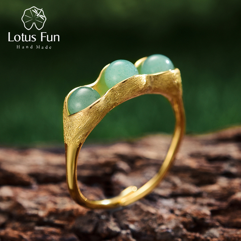 Lotus Fun реальные 925 стерлингового серебра 18K золото, кольцо, Рождество, прекрасный гарнитур ювелирных украшений из природного камня Творчески... ► Фото 1/6